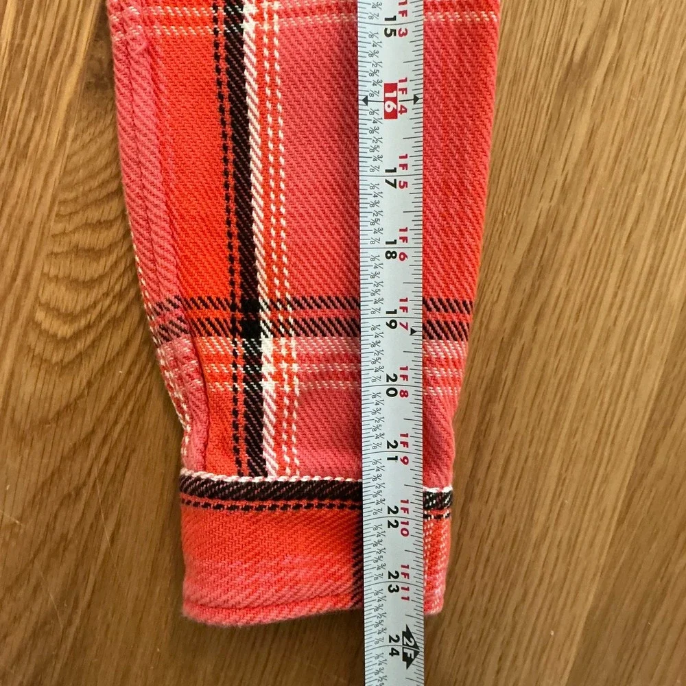 Outerknown Blanket Shirt Women's Medium Organic Cotton Coral Orange Plaid - Picture 8 of 8